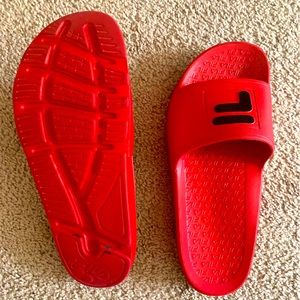 Womens FILA red slides Size 9